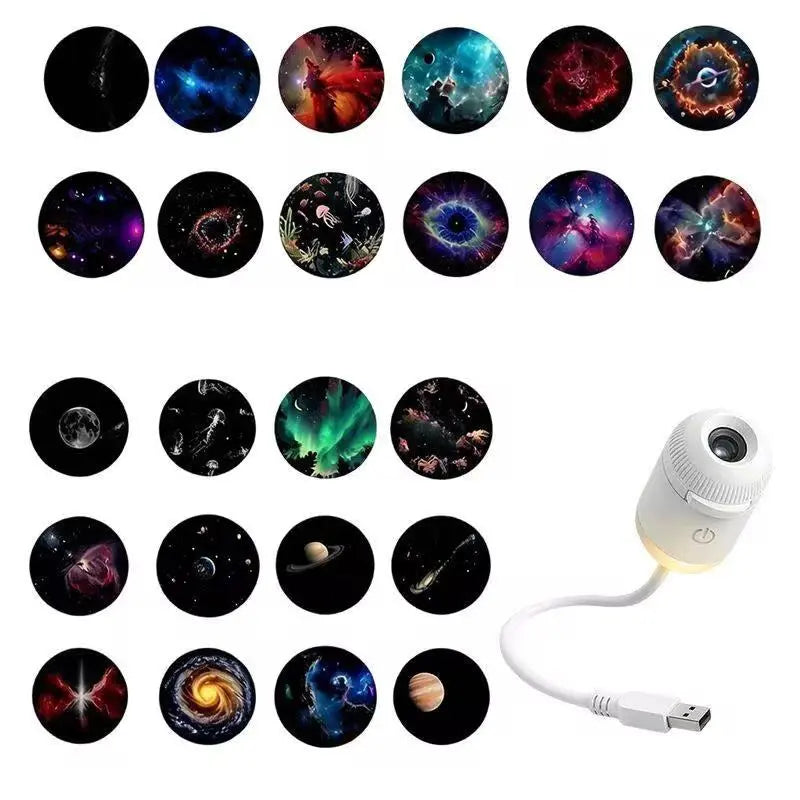 2-In-1 Projector Night Light,Usb Galaxy Projector with 12 Random Sliding Projection Films,Starry Sky Night Light Projector with Adjustable Brightness for Car,Room Decor, Wall Lamp, a Wonderful Gift