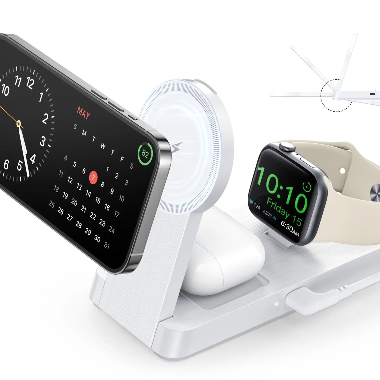 3-In-1 Foldable Magnetic Wireless Charger for Iphone, Apple Watch & Airpods—Home, Office & Travel Ready