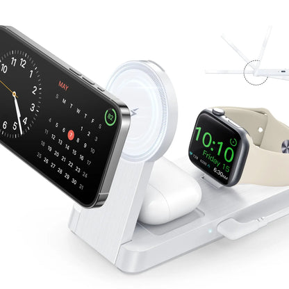 3-In-1 Foldable Magnetic Wireless Charger for Iphone, Apple Watch & Airpods—Home, Office & Travel Ready