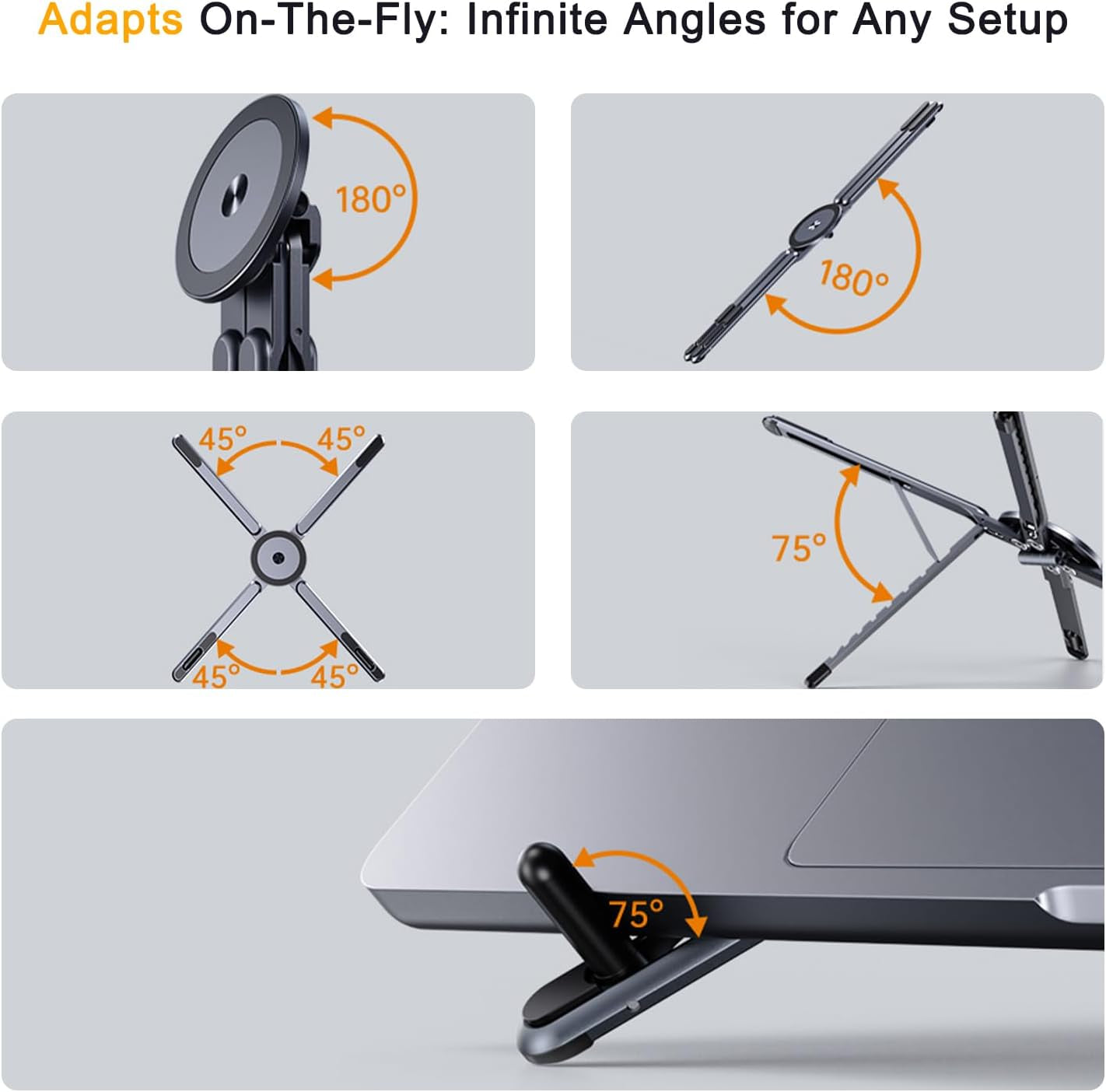 Metal Laptop Stand, 3-In-1 Magnetic Foldable Tablet Phone Holder | Pocket-Sized & Portable, Adjustable Laptop Riser for Desk, N55 Powerful Magnets, Ergonomic View Mount for Home Office, Travel