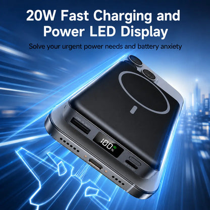 Magnetic Portable Charger, 10000Mah Power Bank with Built-In Cable, 5-Output Portable Charger, 20W Fast Charging, LED Display Portable Phone Charger Compatible with Magsafe Iphone 17/16/15/14/13/12 Series，W17 Tiktokshopbacktoschool