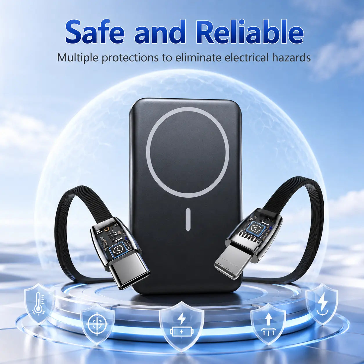 Magnetic Portable Charger, 10000Mah Power Bank with Built-In Cable, 5-Output Portable Charger, 20W Fast Charging, LED Display Portable Phone Charger Compatible with Magsafe Iphone 17/16/15/14/13/12 Series，W17 Tiktokshopbacktoschool