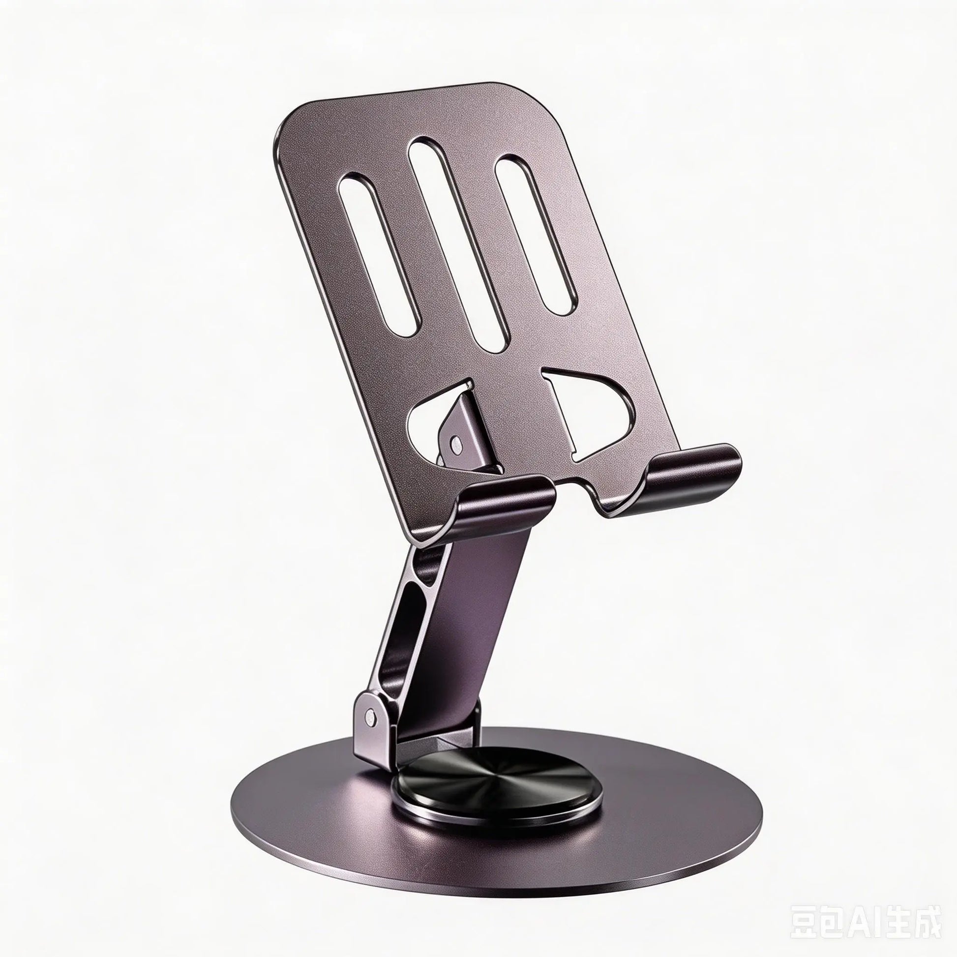 360-Degree Rotating Folding Cellphone Stand - Adjustable and Space-Saving Desk Accessory with Protective Rubber Padding for iPhone, iPad, and Thick-Case Devices
