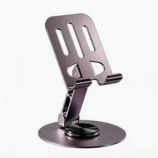 360-Degree Rotating Folding Cellphone Stand - Adjustable and Space-Saving Desk Accessory with Protective Rubber Padding for iPhone, iPad, and Thick-Case Devices