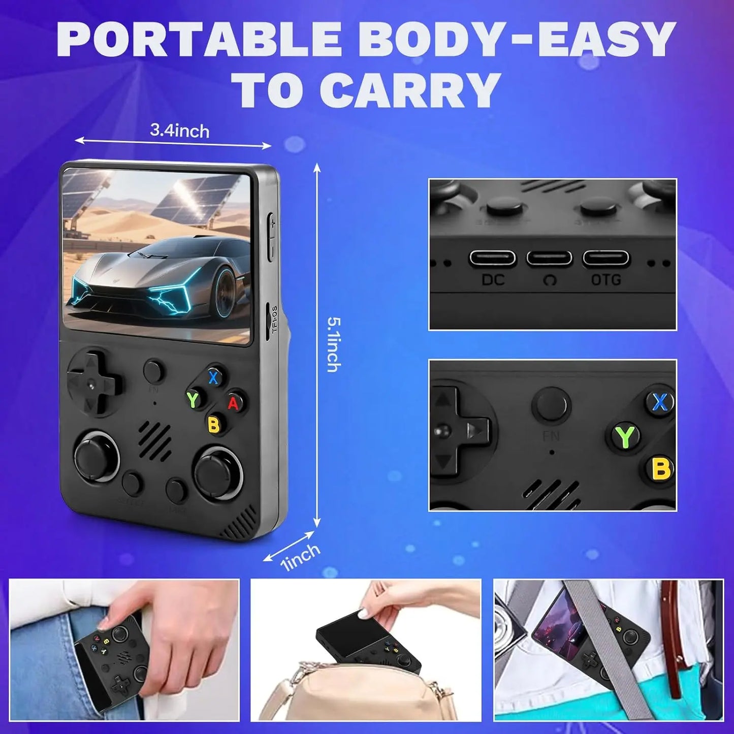 RG36 Pro Open Source Retro Handheld Gaming Console - 3.5-Inch IPS Display, Preloaded with Classic Games, 64GB TF Card, Portable Travel Gaming Device, Ideal Gift for Teens and Partners - Black