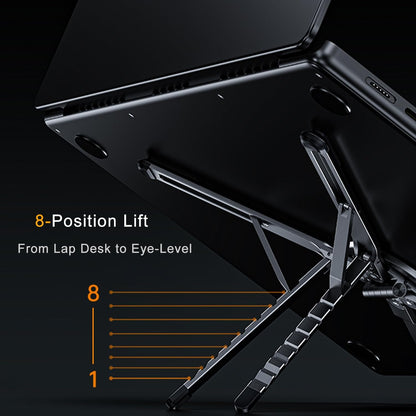 Metal Laptop Stand, 3-In-1 Magnetic Foldable Tablet Phone Holder | Pocket-Sized & Portable, Adjustable Laptop Riser for Desk, N55 Powerful Magnets, Ergonomic View Mount for Home Office, Travel