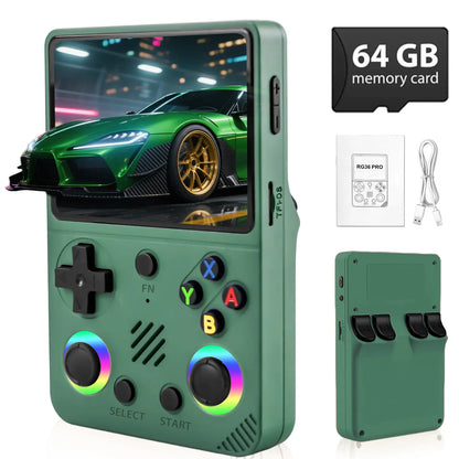 RG36 Pro Open Source Retro Handheld Gaming Console - 3.5-Inch IPS Display, Preloaded with Classic Games, 64GB TF Card, Portable Travel Gaming Device, Ideal Gift for Teens and Partners - Black