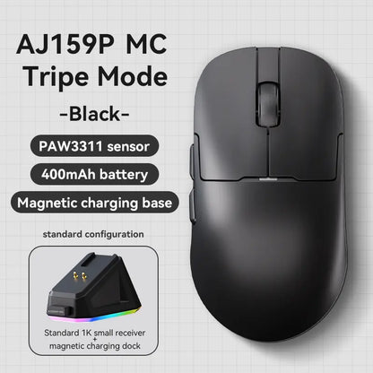 Ajazz AJ159 APEX Wireless Gaming Mouse, PC Accessory, 56G Ultra-Lightweight Ambidextrous Design, PAW3950 Sensor, Tri-Mode Connectivity, 32000 DPI, with TFT Color Screen Charging Dock