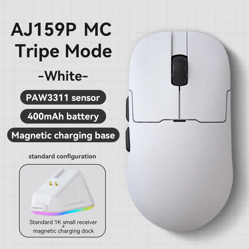 Ajazz AJ159 APEX Wireless Gaming Mouse, PC Accessory, 56G Ultra-Lightweight Ambidextrous Design, PAW3950 Sensor, Tri-Mode Connectivity, 32000 DPI, with TFT Color Screen Charging Dock