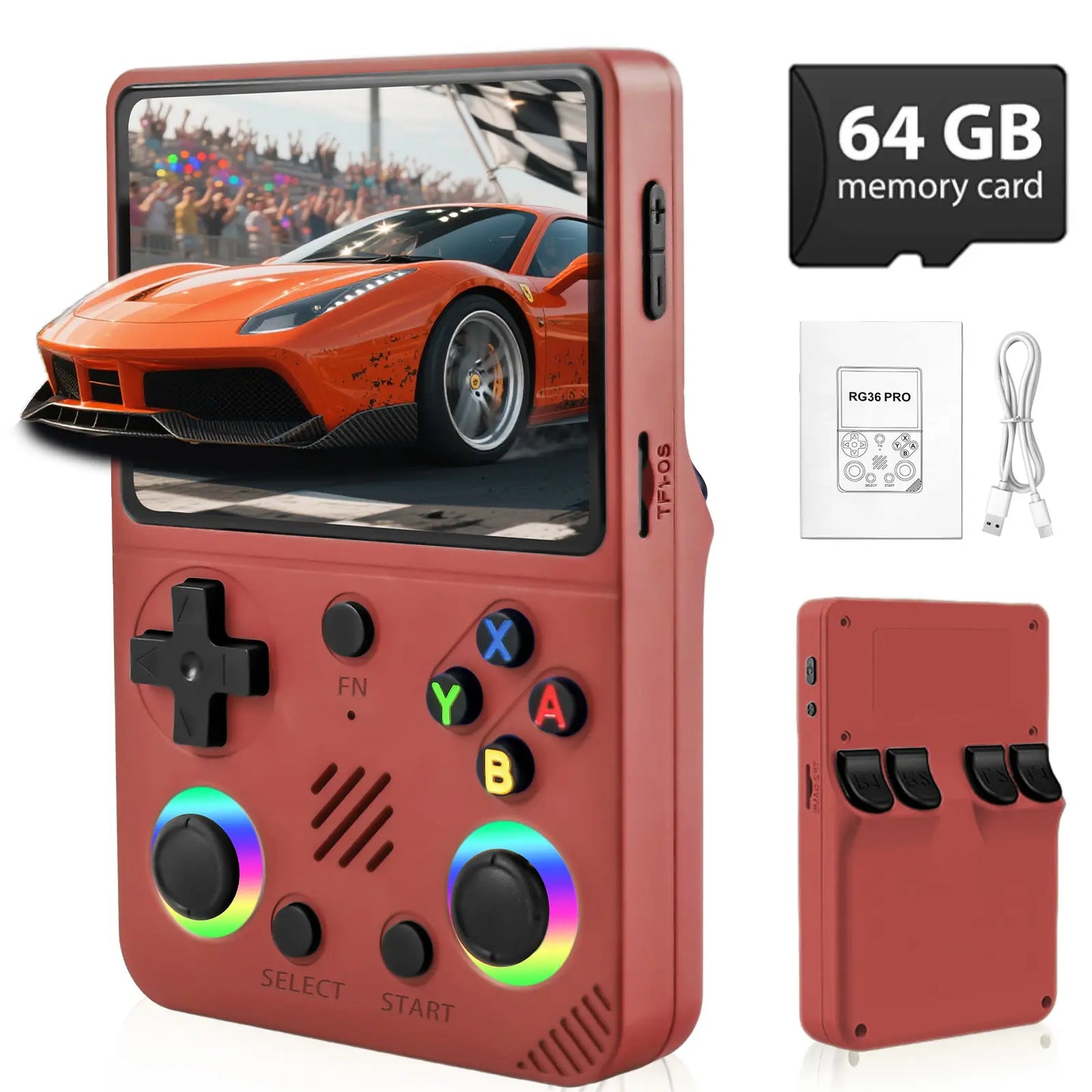 RG36 Pro Open Source Retro Handheld Gaming Console - 3.5-Inch IPS Display, Preloaded with Classic Games, 64GB TF Card, Portable Travel Gaming Device, Ideal Gift for Teens and Partners - Black