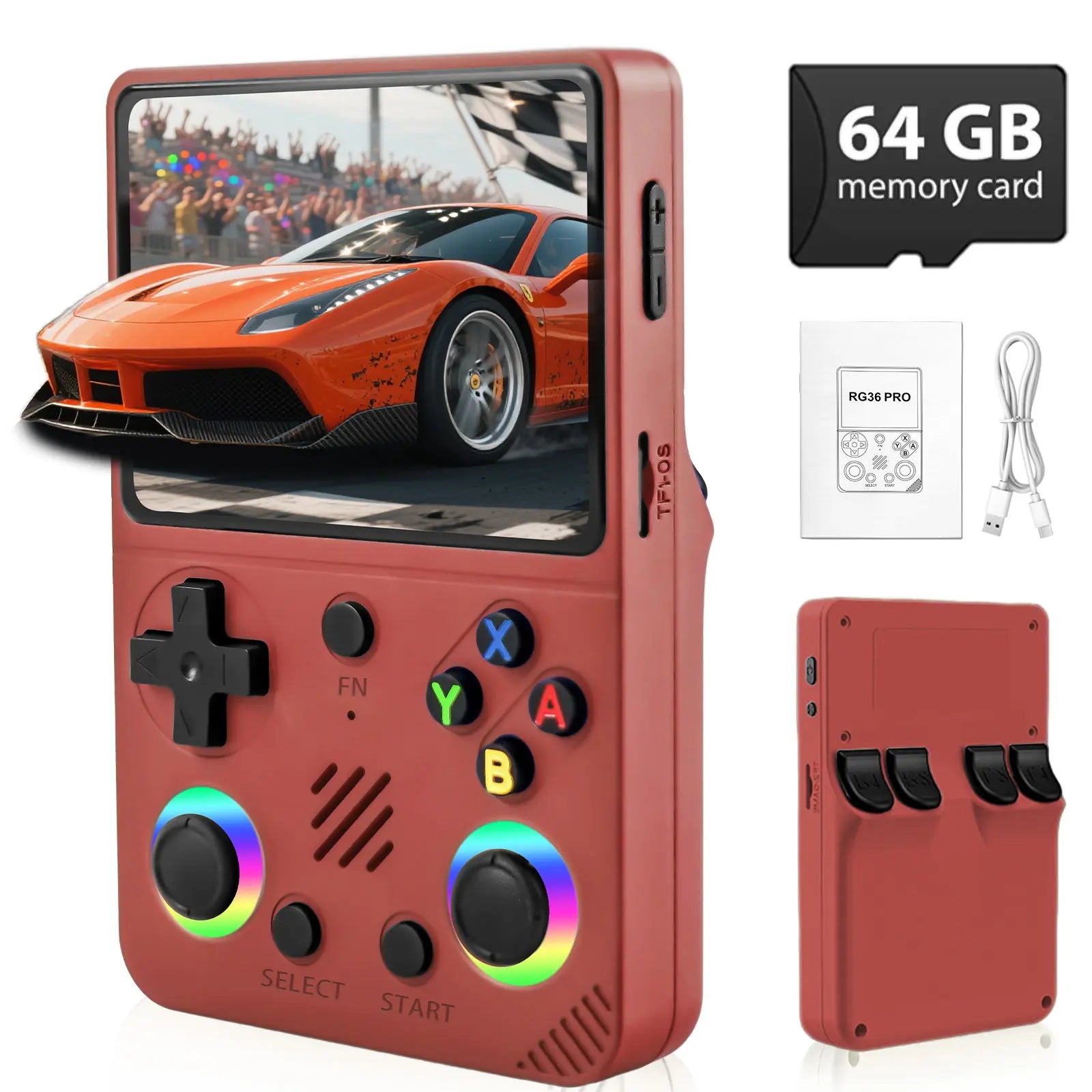 RG36 Pro Open Source Retro Handheld Gaming Console - 3.5-Inch IPS Display, Preloaded with Classic Games, 64GB TF Card, Portable Travel Gaming Device, Ideal Gift for Teens and Partners - Black