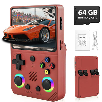 RG36 Pro Open Source Retro Handheld Gaming Console - 3.5-Inch IPS Display, Preloaded with Classic Games, 64GB TF Card, Portable Travel Gaming Device, Ideal Gift for Teens and Partners - Black