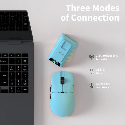 Ajazz AJ159 APEX Wireless Gaming Mouse, PC Accessory, 56G Ultra-Lightweight Ambidextrous Design, PAW3950 Sensor, Tri-Mode Connectivity, 32000 DPI, with TFT Color Screen Charging Dock