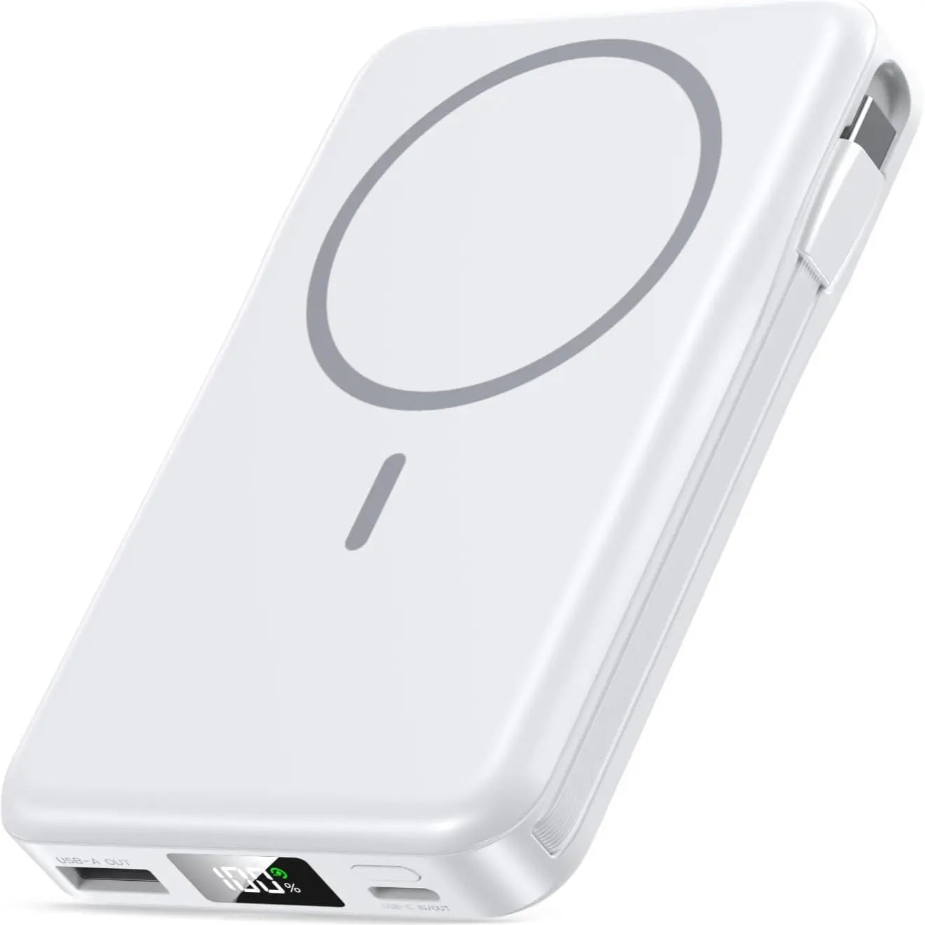 Magnetic Portable Charger, 10000Mah Power Bank with Built-In Cable, 5-Output Portable Charger, 20W Fast Charging, LED Display Portable Phone Charger Compatible with Magsafe Iphone 17/16/15/14/13/12 Series，W17 Tiktokshopbacktoschool