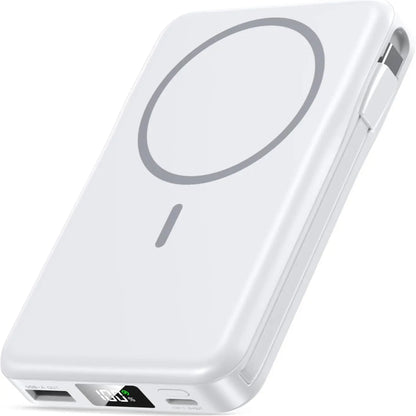 Magnetic Portable Charger, 10000Mah Power Bank with Built-In Cable, 5-Output Portable Charger, 20W Fast Charging, LED Display Portable Phone Charger Compatible with Magsafe Iphone 17/16/15/14/13/12 Series，W17 Tiktokshopbacktoschool