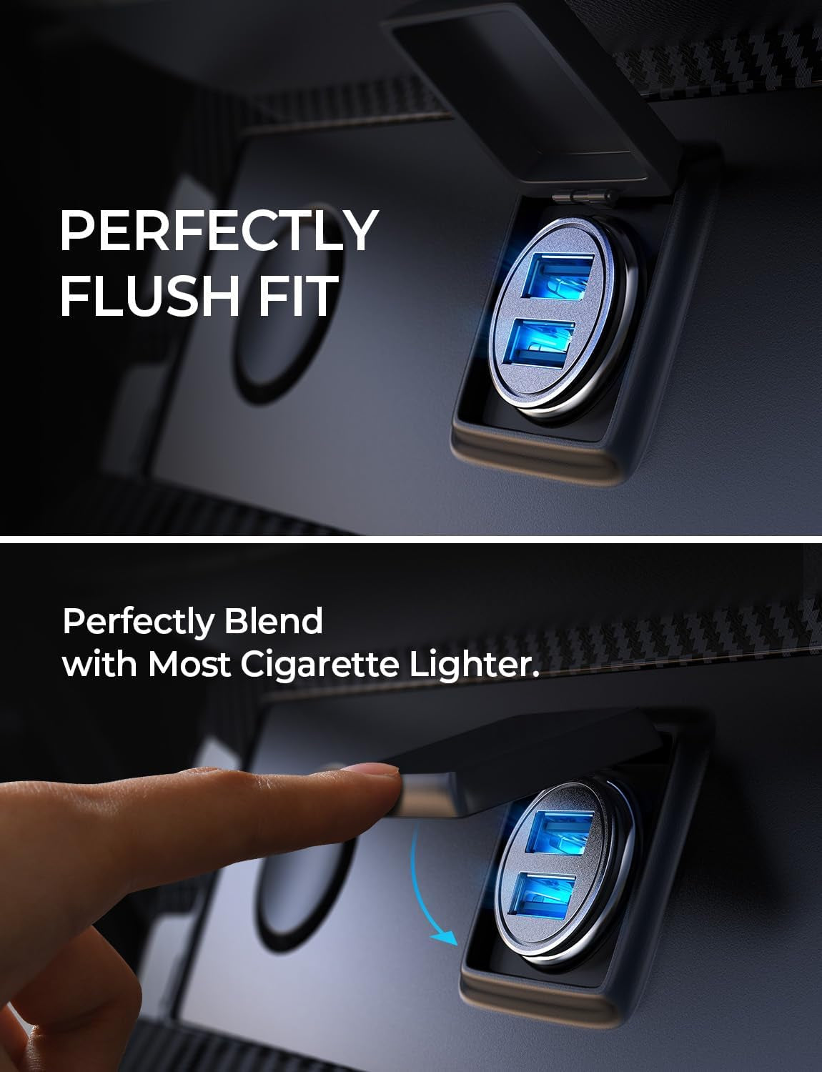 4.8A Car Charger Adapter USB Car Charger | 【Smallest Metal】Dual Port 12V USB Outlet Flush Fit for Iphone 17 Pro Max/16/15 Ipad Air Samsung Galaxy S26 S25 Ultra, Black