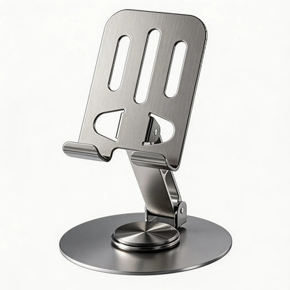 360-Degree Rotating Folding Cellphone Stand - Adjustable and Space-Saving Desk Accessory with Protective Rubber Padding for iPhone, iPad, and Thick-Case Devices