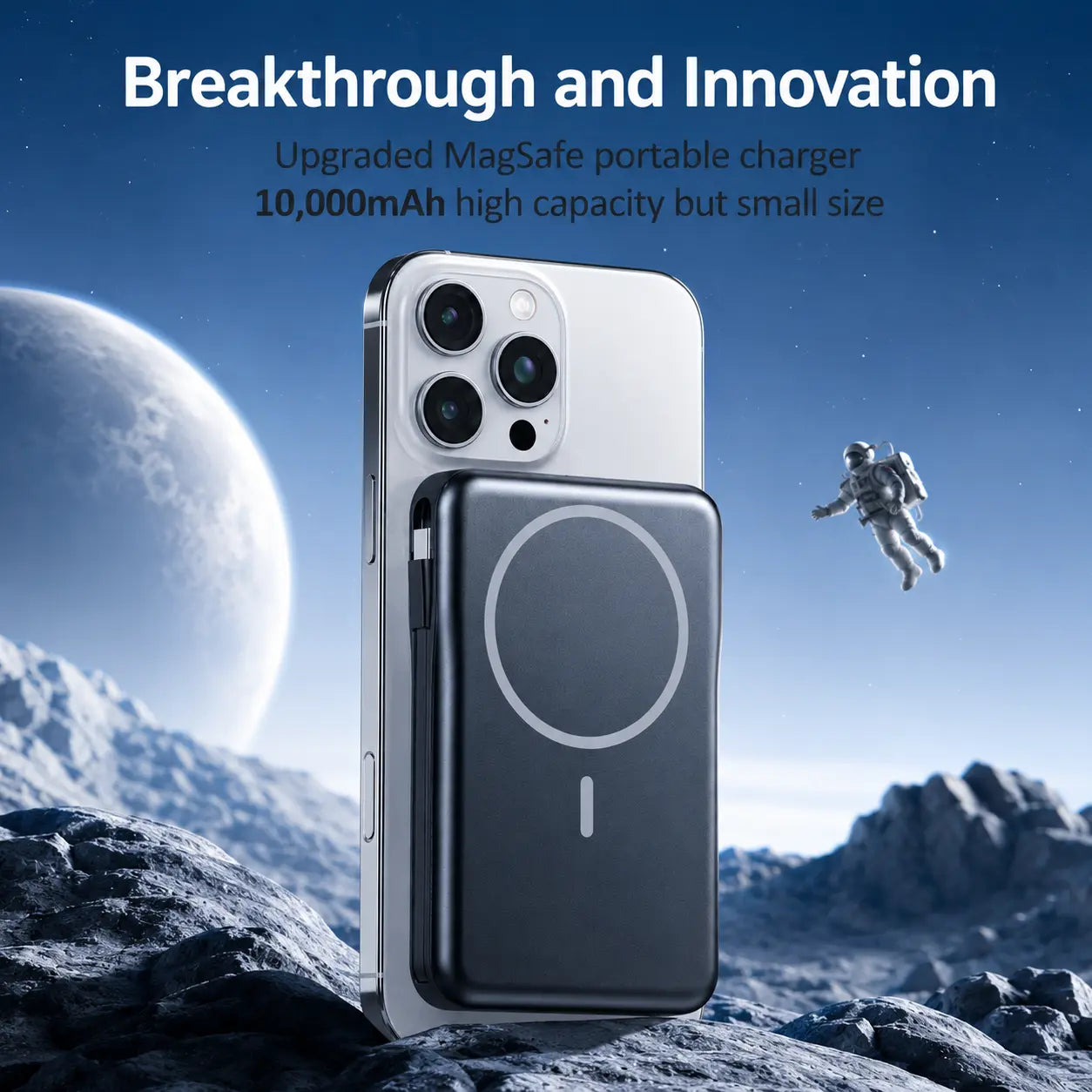 Magnetic Portable Charger, 10000Mah Power Bank with Built-In Cable, 5-Output Portable Charger, 20W Fast Charging, LED Display Portable Phone Charger Compatible with Magsafe Iphone 17/16/15/14/13/12 Series，W17 Tiktokshopbacktoschool