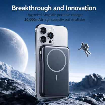 Magnetic Portable Charger, 10000Mah Power Bank with Built-In Cable, 5-Output Portable Charger, 20W Fast Charging, LED Display Portable Phone Charger Compatible with Magsafe Iphone 17/16/15/14/13/12 Series，W17 Tiktokshopbacktoschool