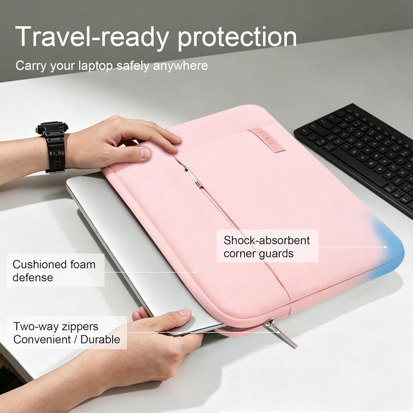 15-15.6 Inch Laptop Sleeve Case for Acer HP Lenovo Dell ASUS Laptop, Acer Aspire 15, HP Pavilion/Envy 15, Dell Inspiron/Latitude 15, Lenovo Ideapad 15, ASUS Zenbook 15 Computer Bag, Pink
