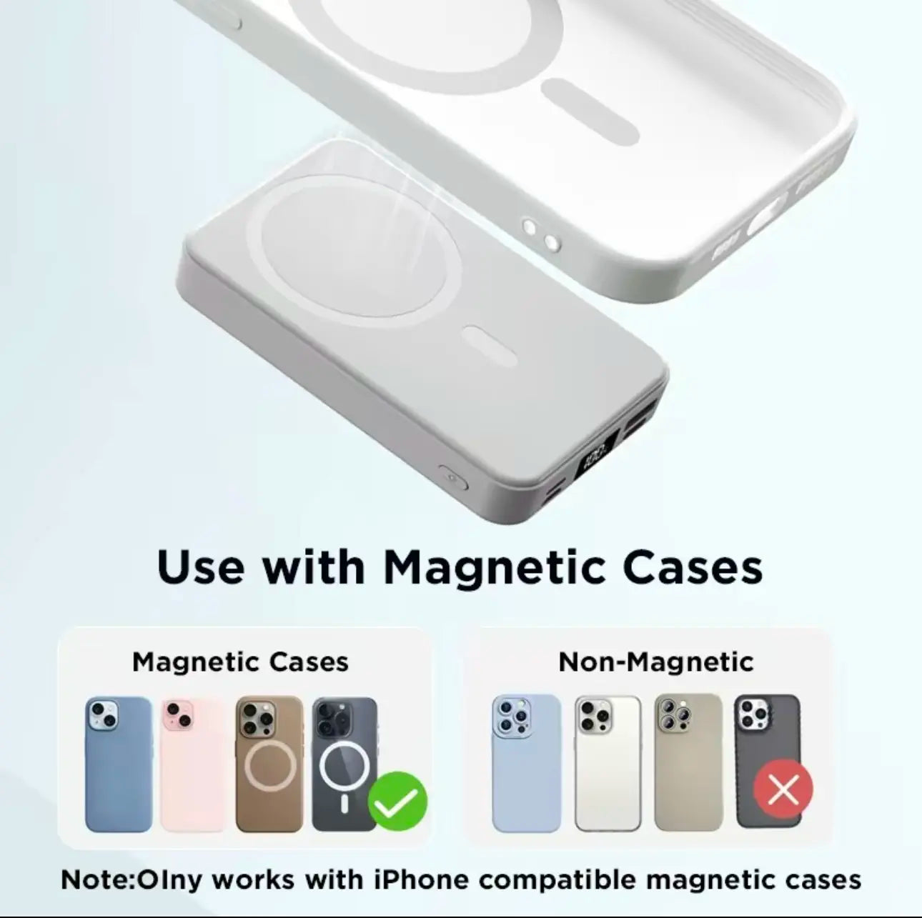 10,000mAh Magnetic Portable Wireless Power Bank for iPhone 12 - 17 Series, Compatible with Cases