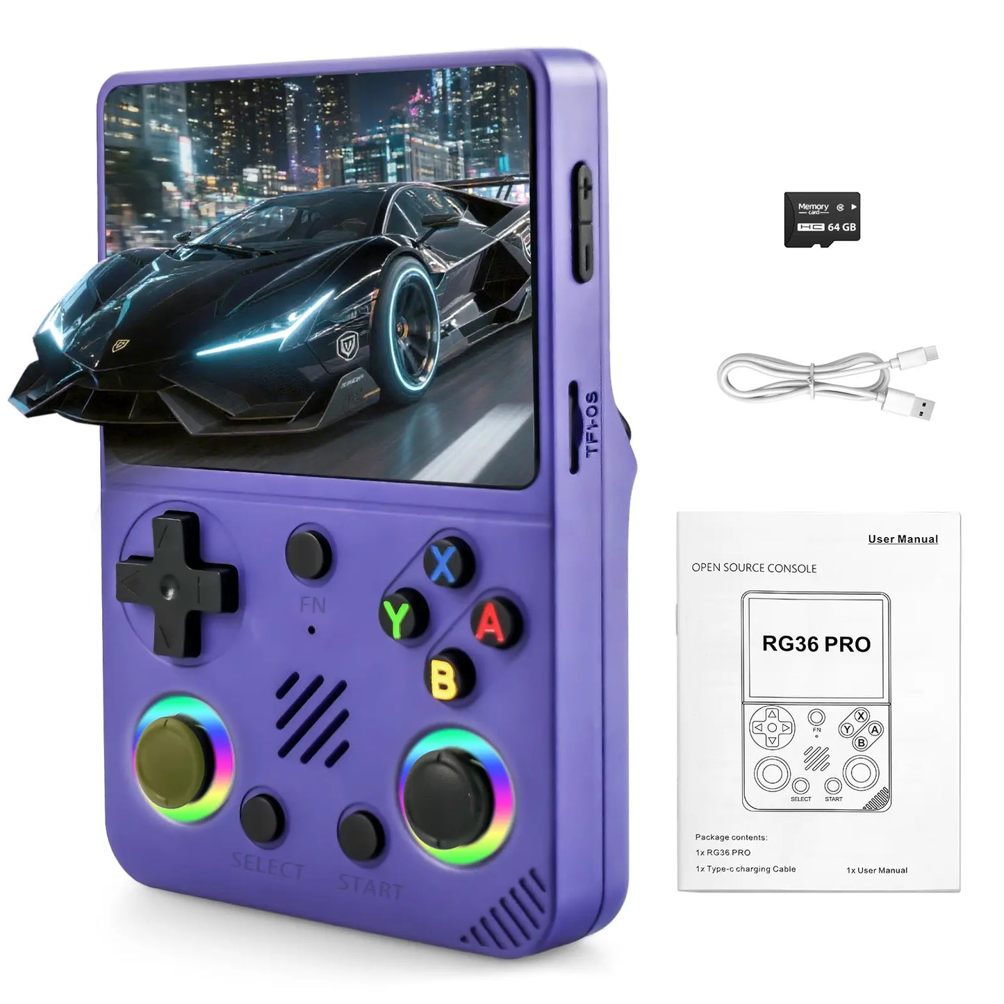 RG36 Pro Open Source Retro Handheld Gaming Console - 3.5-Inch IPS Display, Preloaded with Classic Games, 64GB TF Card, Portable Travel Gaming Device, Ideal Gift for Teens and Partners - Black