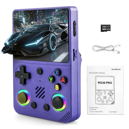 RG36 Pro Open Source Retro Handheld Gaming Console - 3.5-Inch IPS Display, Preloaded with Classic Games, 64GB TF Card, Portable Travel Gaming Device, Ideal Gift for Teens and Partners - Black