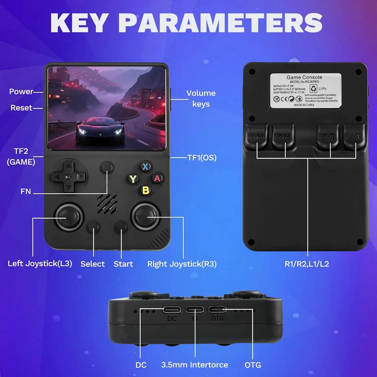 RG36 Pro Open Source Retro Handheld Gaming Console - 3.5-Inch IPS Display, Preloaded with Classic Games, 64GB TF Card, Portable Travel Gaming Device, Ideal Gift for Teens and Partners - Black