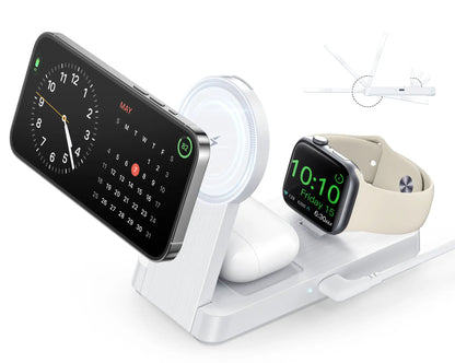 3-In-1 Foldable Magnetic Wireless Charger for Iphone, Apple Watch & Airpods—Home, Office & Travel Ready