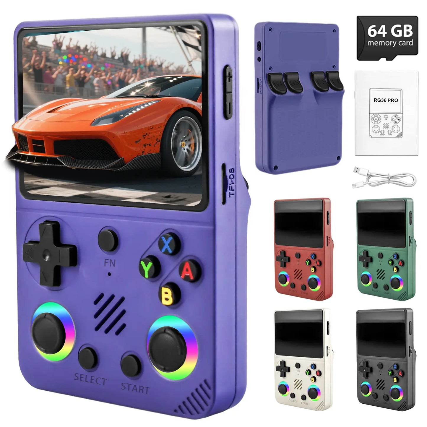 RG36 Pro Open Source Retro Handheld Gaming Console - 3.5-Inch IPS Display, Preloaded with Classic Games, 64GB TF Card, Portable Travel Gaming Device, Ideal Gift for Teens and Partners - Black