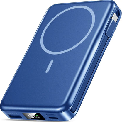 Magnetic Portable Charger, 10000Mah Power Bank with Built-In Cable, 5-Output Portable Charger, 20W Fast Charging, LED Display Portable Phone Charger Compatible with Magsafe Iphone 17/16/15/14/13/12 Series，W17 Tiktokshopbacktoschool