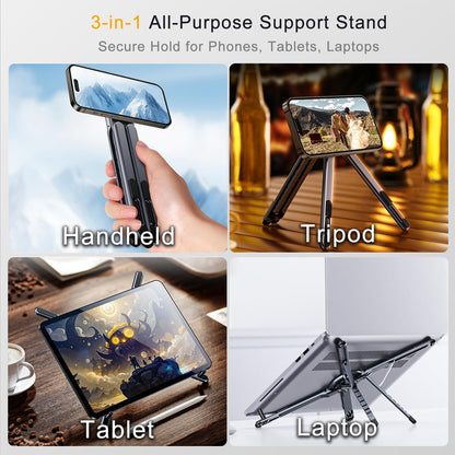 Metal Laptop Stand, 3-In-1 Magnetic Foldable Tablet Phone Holder | Pocket-Sized & Portable, Adjustable Laptop Riser for Desk, N55 Powerful Magnets, Ergonomic View Mount for Home Office, Travel