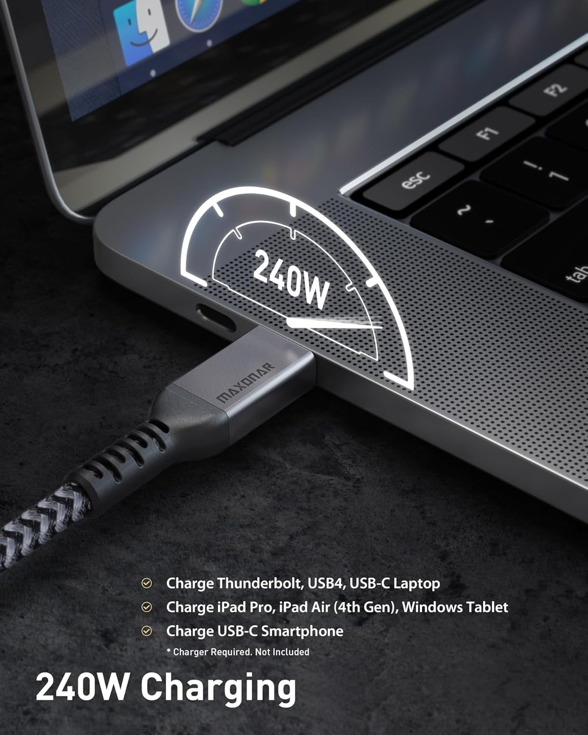 [4Ft] Thunderbolt 4 Cable, 240W Thunderbolt Cable 40Gbps Sync 8K/5K@60Hz Display and for Thunderbolt 4, Thunderbolt 3, USB4, and USB-C Devices