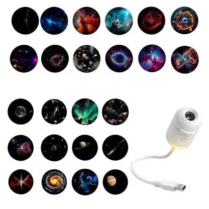 2-In-1 Projector Night Light,Usb Galaxy Projector with 12 Random Sliding Projection Films,Starry Sky Night Light Projector with Adjustable Brightness for Car,Room Decor, Wall Lamp, a Wonderful Gift