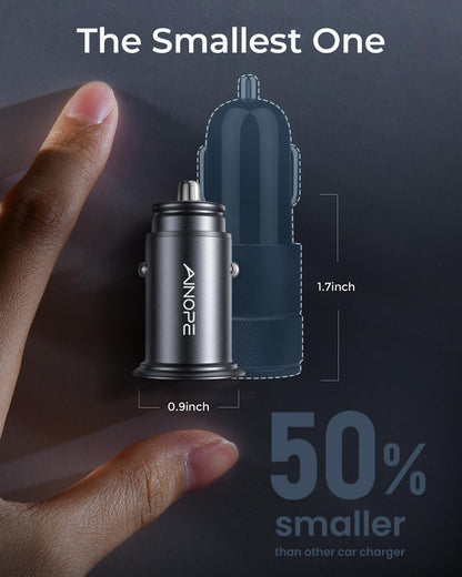 4.8A Car Charger Adapter USB Car Charger | 【Smallest Metal】Dual Port 12V USB Outlet Flush Fit for Iphone 17 Pro Max/16/15 Ipad Air Samsung Galaxy S26 S25 Ultra, Black