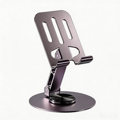 360-Degree Rotating Folding Cellphone Stand - Adjustable and Space-Saving Desk Accessory with Protective Rubber Padding for iPhone, iPad, and Thick-Case Devices